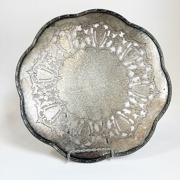 Vintage Estate English Sheffield Silver Plate Pierced Reticulated 10 Round Plate - Picture 1 of 7